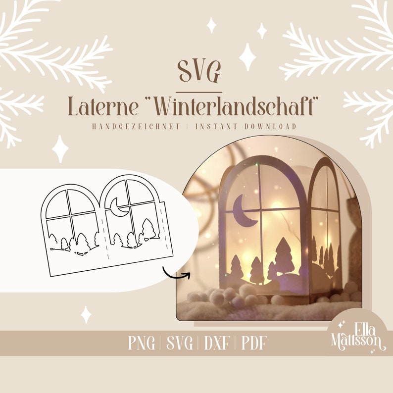 SVG Winter Landscape Plotter File for Lantern Autumn decoration Christmas decoration For Silhouette and Cricut plotters, SVG Christmas image 1