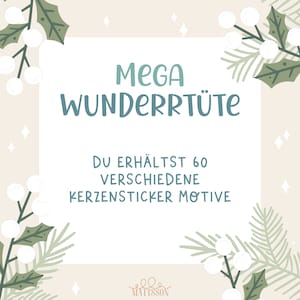 Weihnachten Kerzensticker Wundertüte 3 Größen Bis zu 60 Motive Bedruckte Wasserschiebefolie zum Herstellen von Kerzen und mehr MEGA Wundertüte