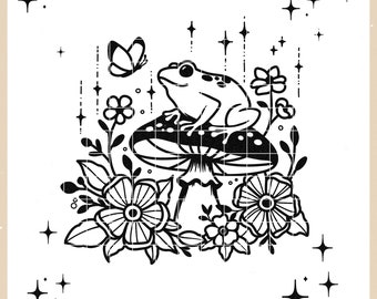 SVG - "Frog on mushroom with magical flair" - spring plotter file for plotting and crafting - Ella Mattsson