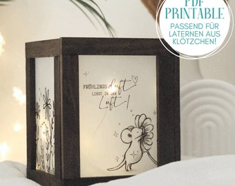 Lantern print template PDF - Spring scent - to print and craft with wooden sticks with 16 cm width - Spring - Ella Mattsson