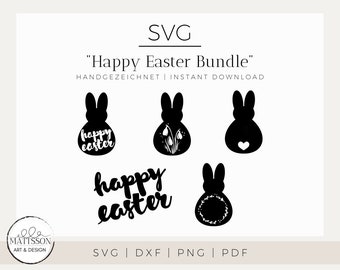 5 Designs | "Happy easter bunnys" - Set of 5 SVG, PNG, PDF and pdx Files for Plotter and crafting | plotter file | plotter file