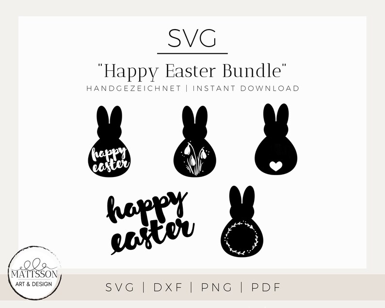 5 Designs  Happy easter bunnys  Set of 5 SVG image 1