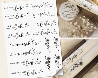 Kerzensticker Bogen "hab dich lieb" - Bedruckte Wasserschiebefolie zum Herstellen von dekorativen Kerzen für Geschenke - Ella Mattsson