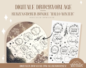 Digital candle stickers "Hello Winter" - various motifs for ducking on water slide film for pillar candles - candle tattoo - PNG PDF