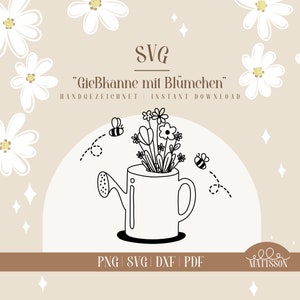 Spring SVG Watering can with flowers and bees Spring plotter file compatible with Cricut, Silhouette, Brother Plotter etc. image 1