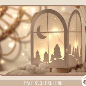 SVG Winter Landscape Plotter File for Lantern Autumn decoration Christmas decoration For Silhouette and Cricut plotters, SVG Christmas image 2