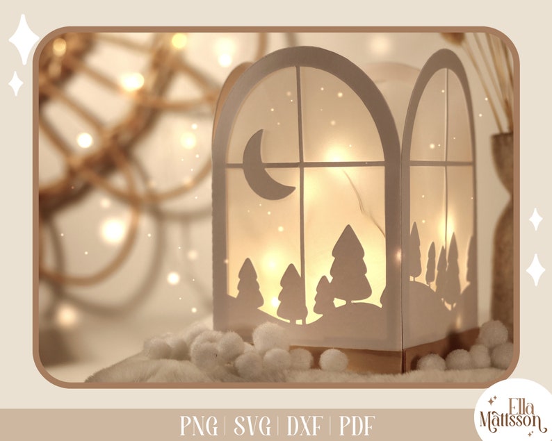 SVG Winter Landscape Plotter File for Lantern Autumn decoration Christmas decoration For Silhouette and Cricut plotters, SVG Christmas image 2