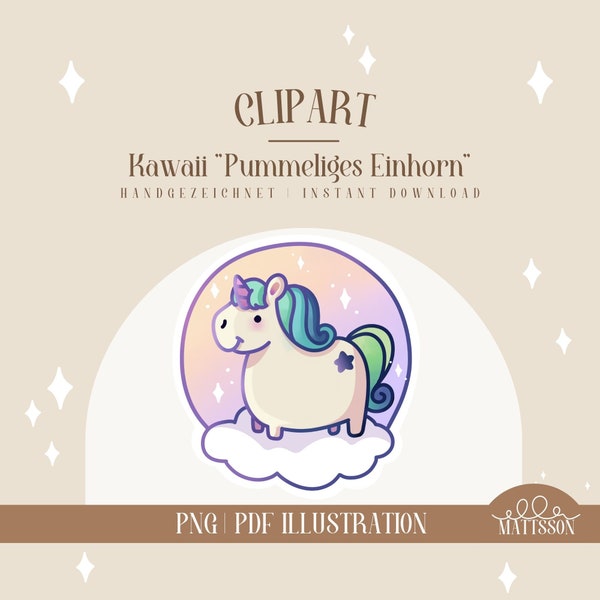 PNG "chubby unicorn" illustration - perfect for Silimation print, clipart, illustration, sticker, digistamp - pdf