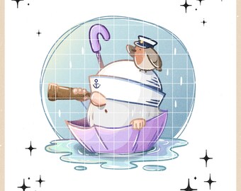 Clipart - Sailor gnome in an umbrella - perfect for sibilation printing, digipaper, illustration, maritime gift idea