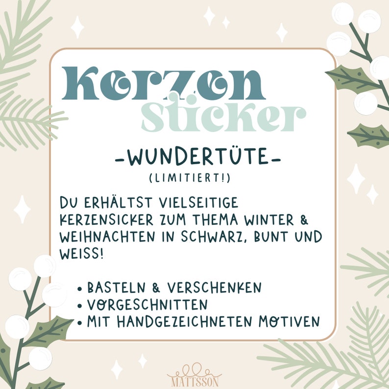 Weihnachten Kerzensticker Wundertüte 3 Größen Bis zu 60 Motive Bedruckte Wasserschiebefolie zum Herstellen von Kerzen und mehr Bild 1