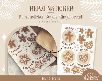 Candle sticker sticker sheet "Gingerbread" - Printed water slide foil for making decorative candles for Christmas - 2 sizes
