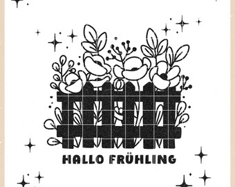 SVG - "Hello Spring - Fence with Flowers" - Spring plotter file for plotting and crafting - Ella Mattsson