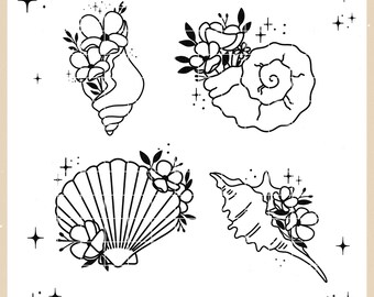 SVG maritime plotter files bundle "Shells with flowers" plotter file - For plotting and crafting gifts and decorations - Ella Mattsson