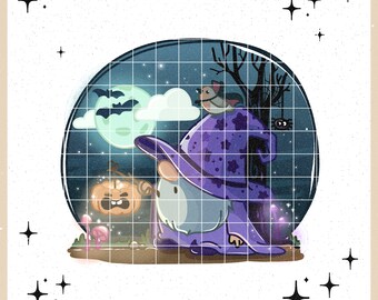 Clipart - "Halloween gnome in the magic forest" - Ella Mattsson© - perfect for sibilation printing, digital paper, illustration, card making and much more