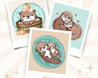 Digistamp Bundle "Otter Trio" For designing and crafting gifts and more - Ella Mattsson