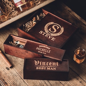 Personalized Groomsmen Gifts Box, Groomsman Gift, Groomsmen Proposal, Best Man Gift, Cigar Gift Box, Christmas Gifts Box, Wooden Gift Box