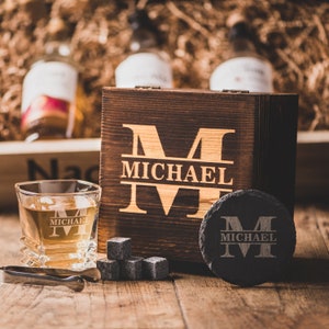 Personalized Whiskey Glasses Set with Wooden Box, Groomsmen Gifts, Best Man Gift, Father Gifts, Boyfriend Gift, Bachelor Party Gifts for Men