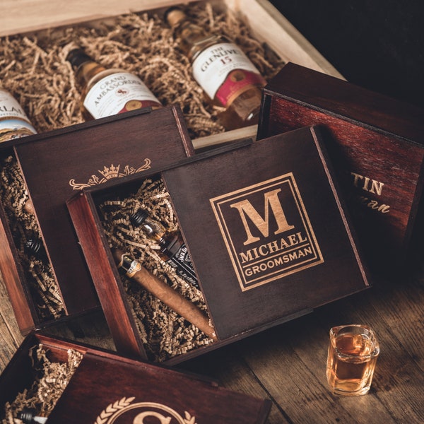 Personalized Groomsmen Gifts Idea, Groomsmen Proposal, Best Man Gift, Groomsman Gift Box, Cigar Gift Box, Father of Groom Gift, Keepsake Box