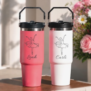 Copo térmico personalizado de 887 ml (30 oz), com nome gravado na base, ideal para presentear uma dançarina, professora de dança, irmã ou filha (F06).