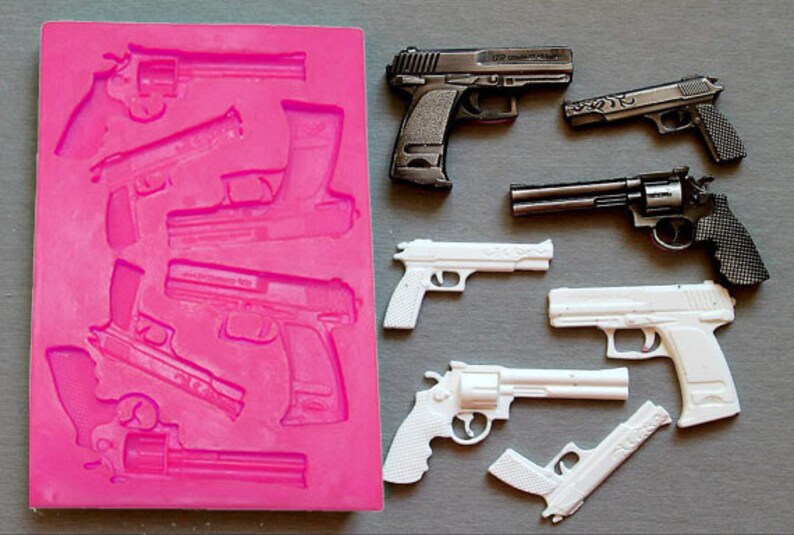 Gun Pistol Revolver Silicone Fandont Mold Silica Gel Moulds Etsy