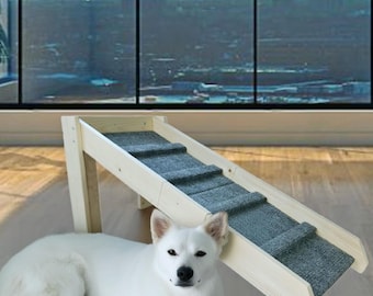 Unfinished Pet Ramp with Slats for Traction Wood Dog Ramp Pet Furniture to Get Your Dog onto Furniture or into Bed