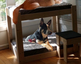 the benson co sleeper wooden raised dog bed with storage steps
