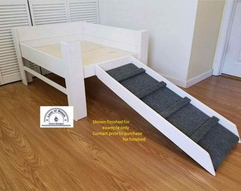 Unfinished Furniture--The "Sassy"-The Original-Handmade Wood Dog Bed Platform for Your Dog Bed, Raised Elevated Daybed Dog Foot of the Bed