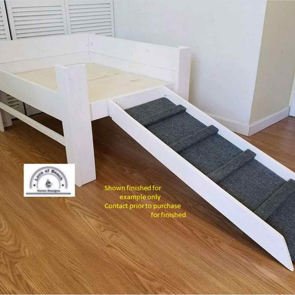 Muebles sin terminar--El "Sassy"-La plataforma de cama para perros de madera original hecha a mano para su cama para perros, sofá cama elevado elevado pie de la cama para perros