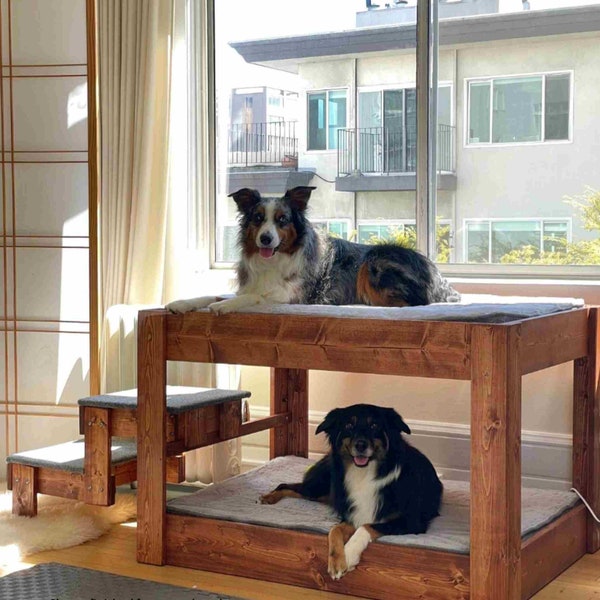 Muebles sin terminar--El "Kirra" ¡¡El ORIGINAL!! Litera elevada para perros con plataforma, litera grande para perros, cama para perros