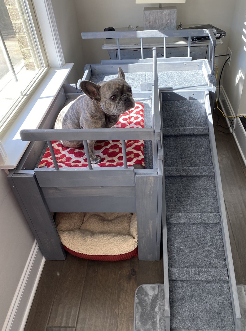 The juniorwood Raised Dog Bed With Ramp and Dog House Elevated Dog Bed