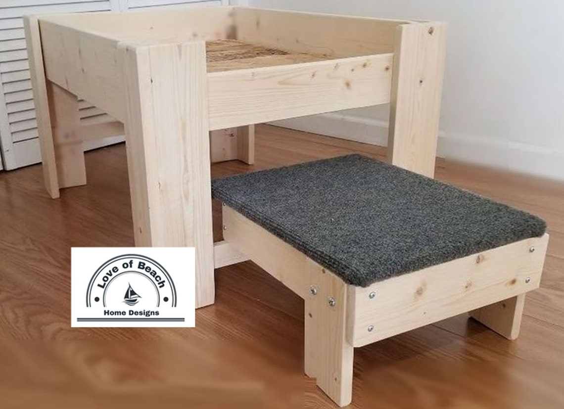 Average Size Wood Raised Elevated Dog Bed Platform with Step Etsy
