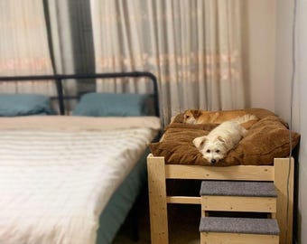 Dog Bed with 3 Steps Wood Raised Dog Bed Platform Unfinished to Hold Your Dog Bed Cushion- Elevated Dog Bed Dog Gift