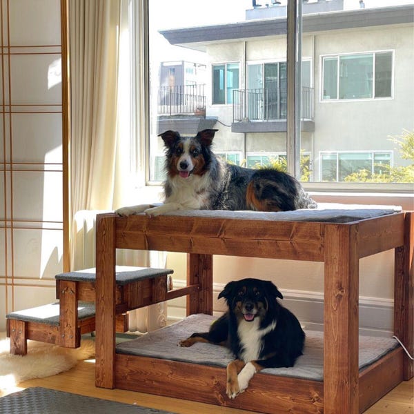 The "Kirra" Wood Dog Bunk Bed The ORIGINAL!!  Elevated Platform Large for Your Dog Bedding--Unfinished Furniture