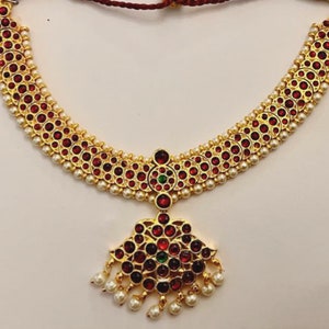 Kempstone Necklace | Tamil wedding | Dance Jewellery | Kempstone Jewellery | Temple Jewellery | Red Green Kempstone Jewellery