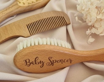 Custom Engraved Personalised Baby Brush Set Goathair brush, comb, massage brush newborn gifts