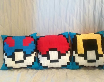 Pixel Art Pokeball Pillows