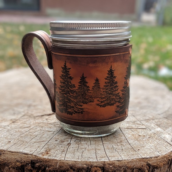 Handcrafted Leather Coffee Mug-coffee mug-Mason Jar holder-Leather gift-Travel Mug-Mason Jar-Leather Cup-Handmade-Nevada-