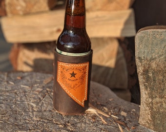 Nevada Battle Born Leather Bottle Sleeve Beer Bottle Cooler Beer Bottle Holder Bottle Leather Wrap Leather Beer Bottle