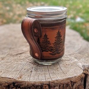 Handcrafted Leather Coffee Mug-coffee mug-Mason Jar holder-Leather gift-Travel Mug-Mason Jar-Leather Cup-Handmade-Nevada image 4
