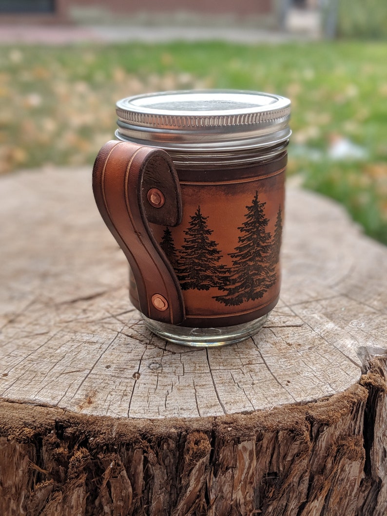 Handcrafted Leather Coffee Mug-coffee mug-Mason Jar holder-Leather gift-Travel Mug-Mason Jar-Leather Cup-Handmade-Nevada image 4