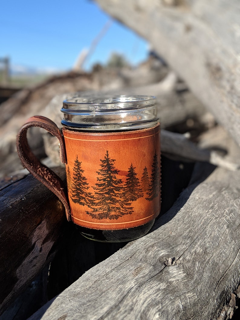 Handcrafted Leather Coffee Mug-coffee mug-Mason Jar holder-Leather gift-Travel Mug-Mason Jar-Leather Cup-Handmade-Nevada image 2