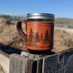 Handcrafted Leather Coffee Mug-coffee mug-Mason Jar holder-Leather gift-Travel Mug-Mason Jar-Leather Cup-Handmade-Nevada image 3