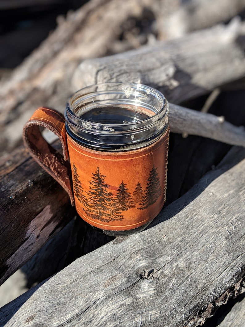 Handcrafted Leather Coffee Mug-coffee mug-Mason Jar holder-Leather gift-Travel Mug-Mason Jar-Leather Cup-Handmade-Nevada image 8