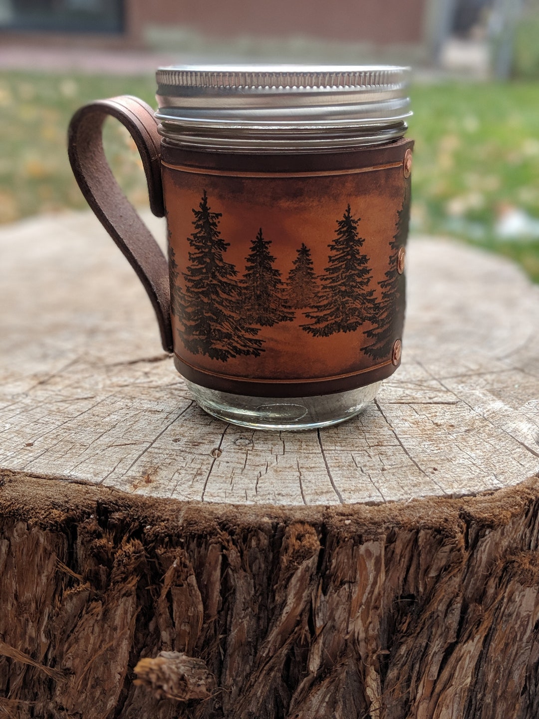 Handcrafted Leather Coffee Mugcoffee Mugmason Jar Holderleather Gift