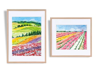 Watercolor Tulips Field Art Prints: Original Painting Set (Digital Printable)