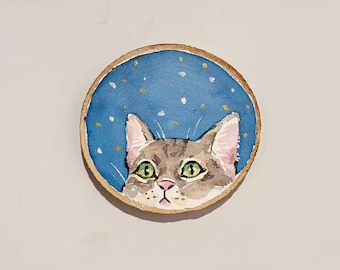 Hand painted Fridge Magnet, Small Winter Signs, Hand Painted Magnet, Wood Slice Magnet,  Christmas Gifts, Artisan