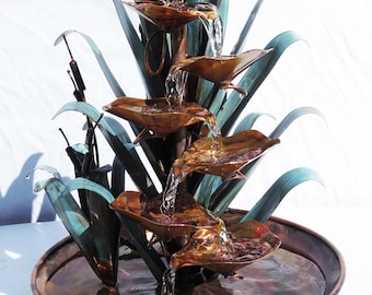 Hand Made Copper Water Fountain, Cattail design, Table Top, with a flared base by Roberto