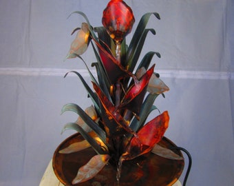Hand Made Copper Water Fountain, Calla Lily design, Table Top with flared base by Roberto
