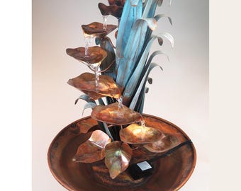 Hand Made Copper Water Fountain, Spiral design, Table Top with a flared base by Roberto since 2008