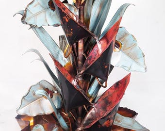 Hand Made Copper Water Fountain, Calla Lily design, Table Top, with a fluted base by Roberto